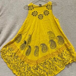 yellow paisley bohemian flowy sundress Solazo Fashion free sizing